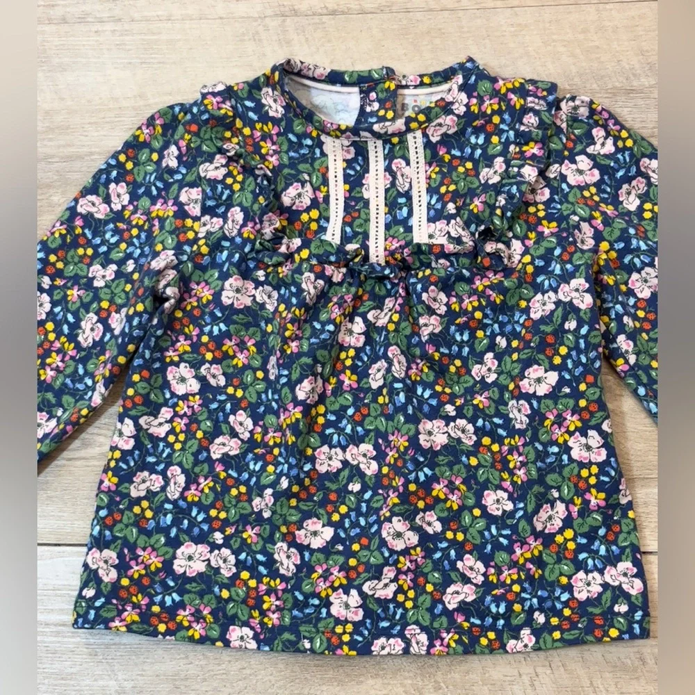 Baby Boden Jersey Cord Ruffled Long Sleeve Top Size 2-3 Years